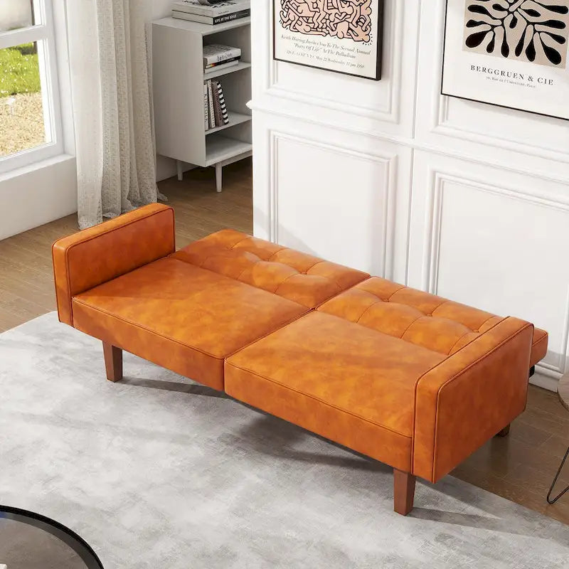 Canapé-lit futon convertible 2 places – Tissu et similicuir, causeuse inclinable 3 positions