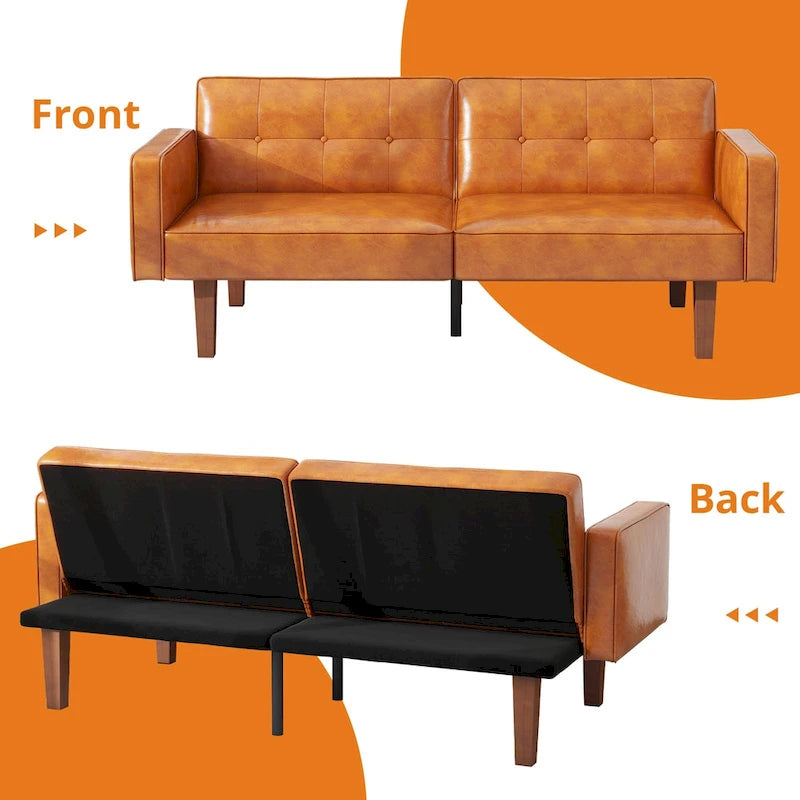 Canapé-lit futon convertible 2 places – Tissu et similicuir, causeuse inclinable 3 positions