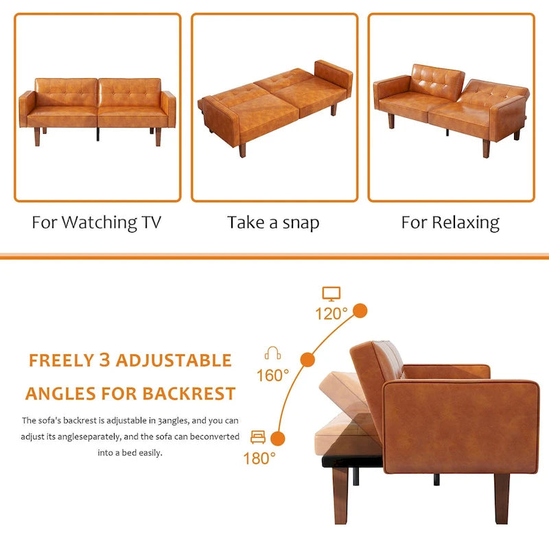 Canapé-lit futon convertible 2 places – Tissu et similicuir, causeuse inclinable 3 positions