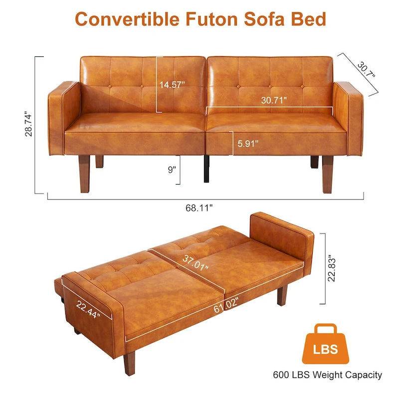 Canapé-lit futon convertible 2 places – Tissu et similicuir, causeuse inclinable 3 positions