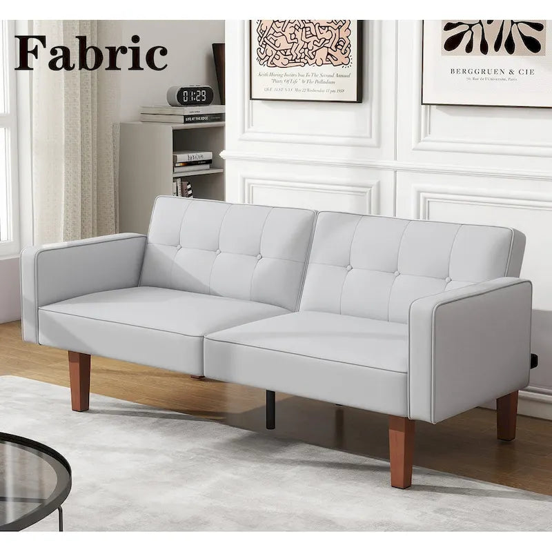 Canapé-lit futon convertible 2 places – Tissu et similicuir, causeuse inclinable 3 positions