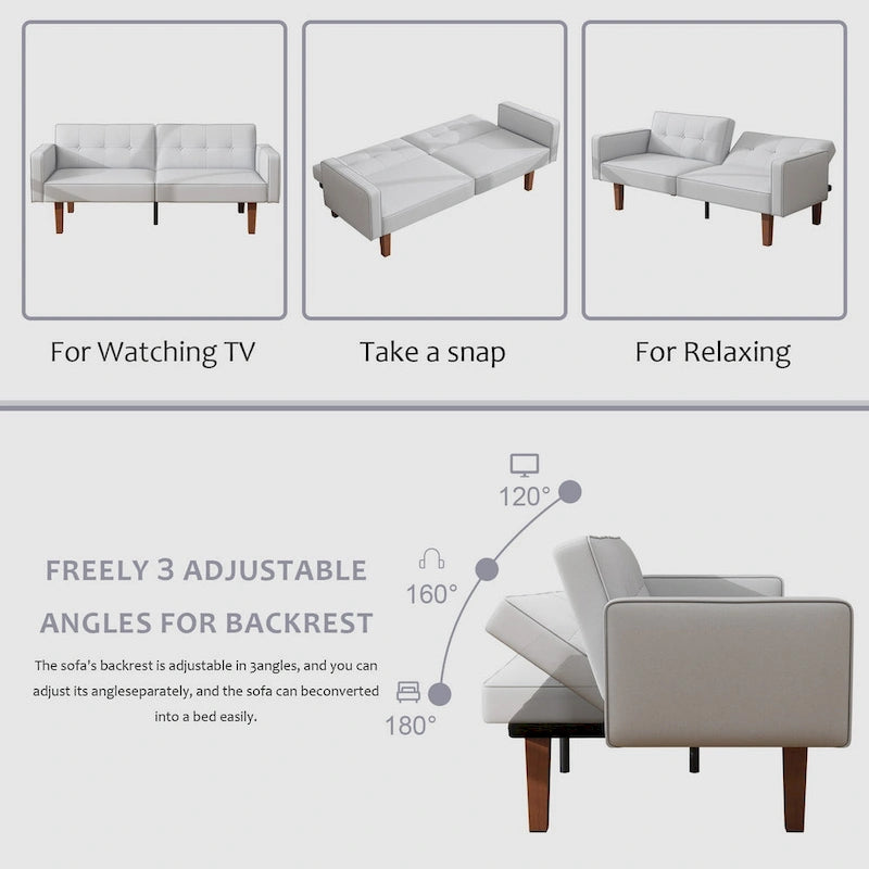 Canapé-lit futon convertible 2 places – Tissu et similicuir, causeuse inclinable 3 positions