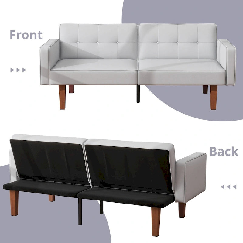 Canapé-lit futon convertible 2 places – Tissu et similicuir, causeuse inclinable 3 positions