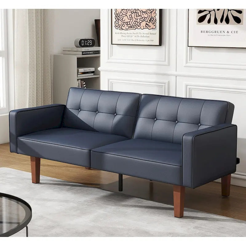 Canapé-lit futon convertible 2 places – Tissu et similicuir, causeuse inclinable 3 positions