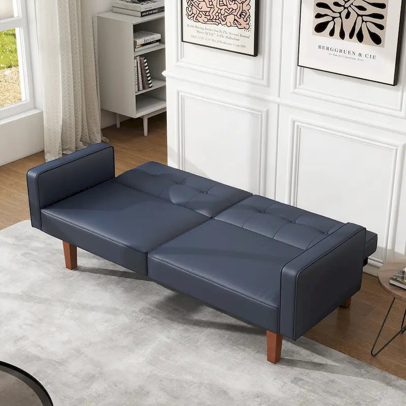Canapé-lit futon convertible 2 places – Tissu et similicuir, causeuse inclinable 3 positions