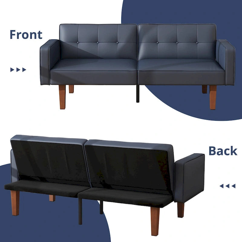 Canapé-lit futon convertible 2 places – Tissu et similicuir, causeuse inclinable 3 positions