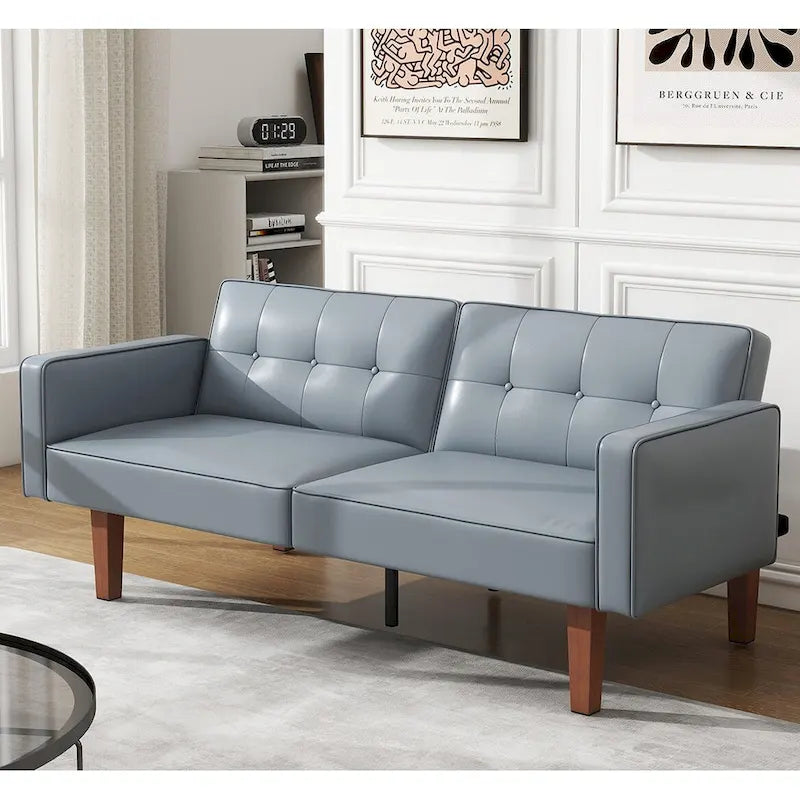 Canapé-lit futon convertible 2 places – Tissu et similicuir, causeuse inclinable 3 positions
