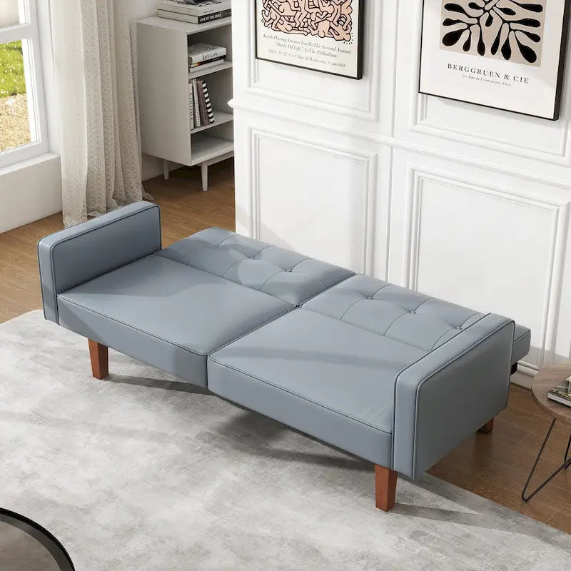 Canapé-lit futon convertible 2 places – Tissu et similicuir, causeuse inclinable 3 positions