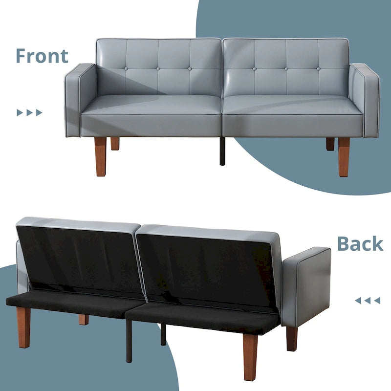 Canapé-lit futon convertible 2 places – Tissu et similicuir, causeuse inclinable 3 positions
