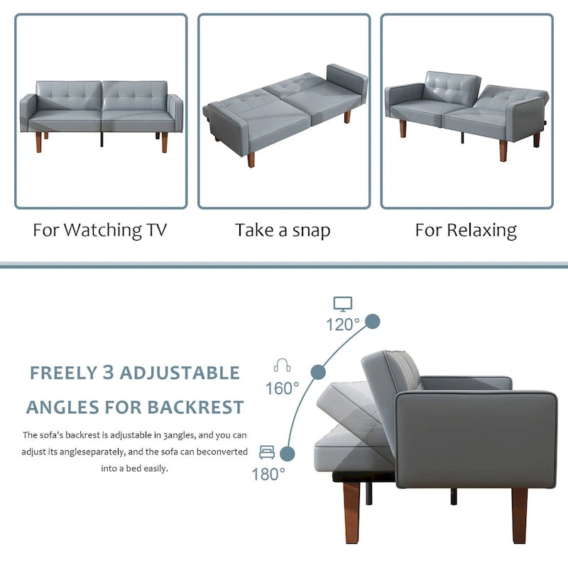 Canapé-lit futon convertible 2 places – Tissu et similicuir, causeuse inclinable 3 positions