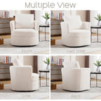 Fauteuil pivotant cylindrique en lin et tissu "Teddy" beige/gris/blanc, une place