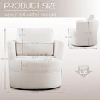 Fauteuil pivotant cylindrique en lin et tissu "Teddy" beige/gris/blanc, une place