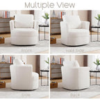 Fauteuil pivotant cylindrique en lin et tissu "Teddy" beige/gris/blanc, une place