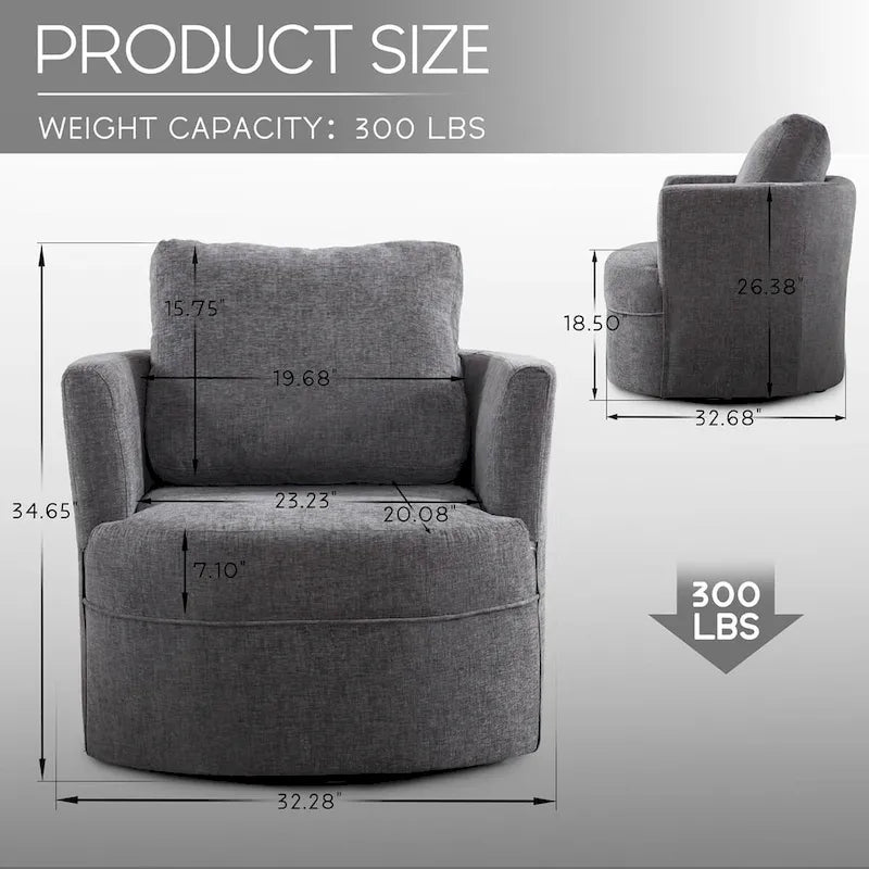 Fauteuil pivotant cylindrique en lin et tissu "Teddy" beige/gris/blanc, une place