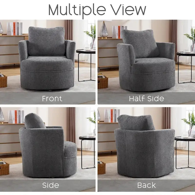 Fauteuil pivotant cylindrique en lin et tissu "Teddy" beige/gris/blanc, une place