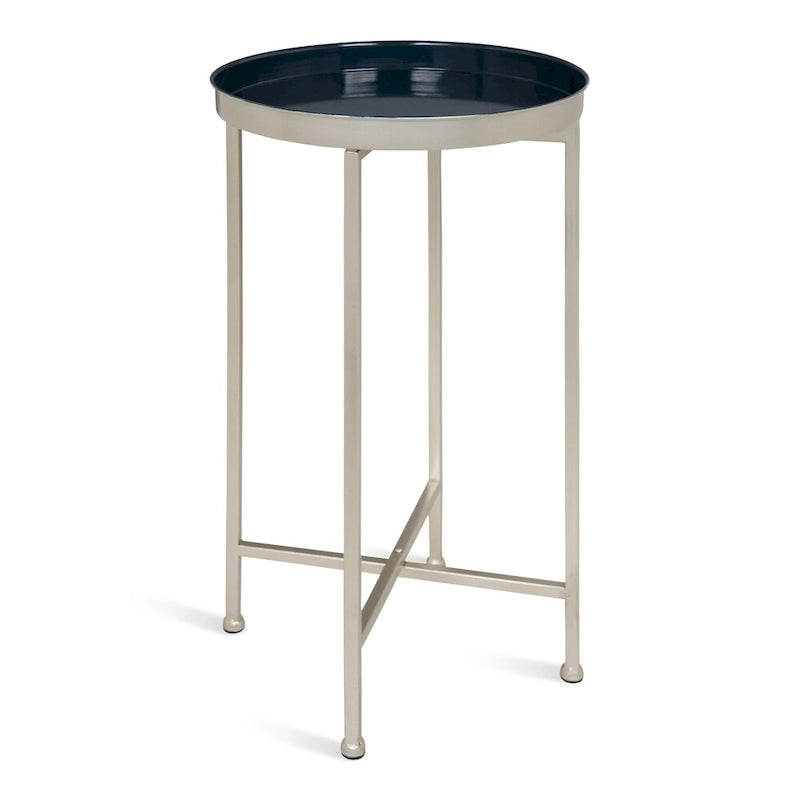 Table d'appoint pliante ronde en métal bleu marine et argent