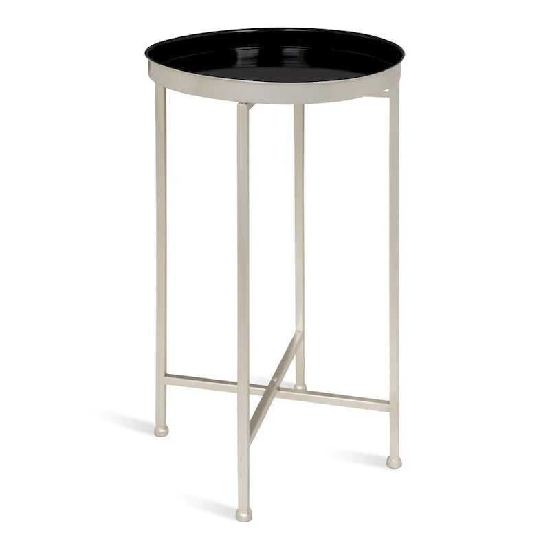 Table d'appoint pliante ronde en métal bleu marine et argent