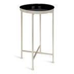 Table d'appoint pliante ronde en métal bleu marine et argent