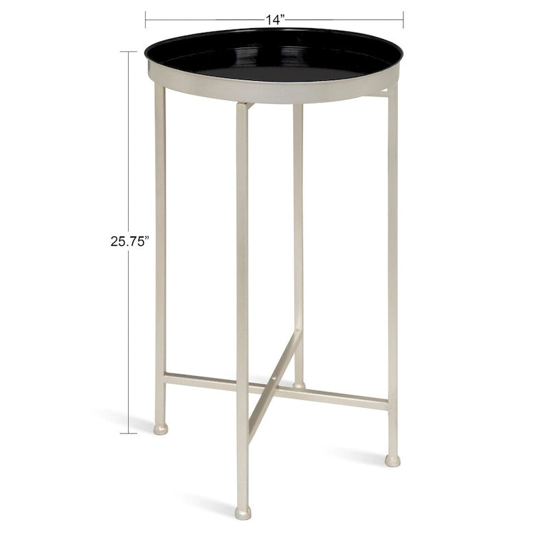 Table d'appoint pliante ronde en métal bleu marine et argent