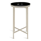 Table d'appoint pliante ronde en métal bleu marine et argent