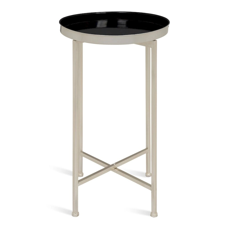 Table d'appoint pliante ronde en métal bleu marine et argent