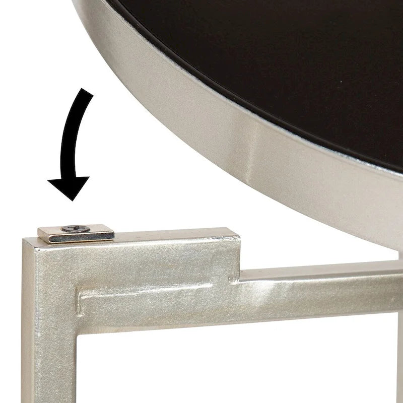 Table d'appoint pliante ronde en métal bleu marine et argent
