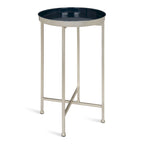 Table d'appoint pliante ronde en métal bleu marine et argent