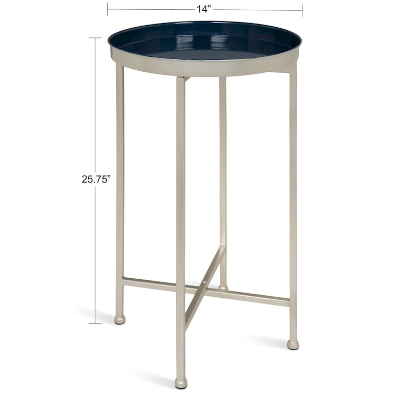 Table d'appoint pliante ronde en métal bleu marine et argent