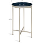 Table d'appoint pliante ronde en métal bleu marine et argent