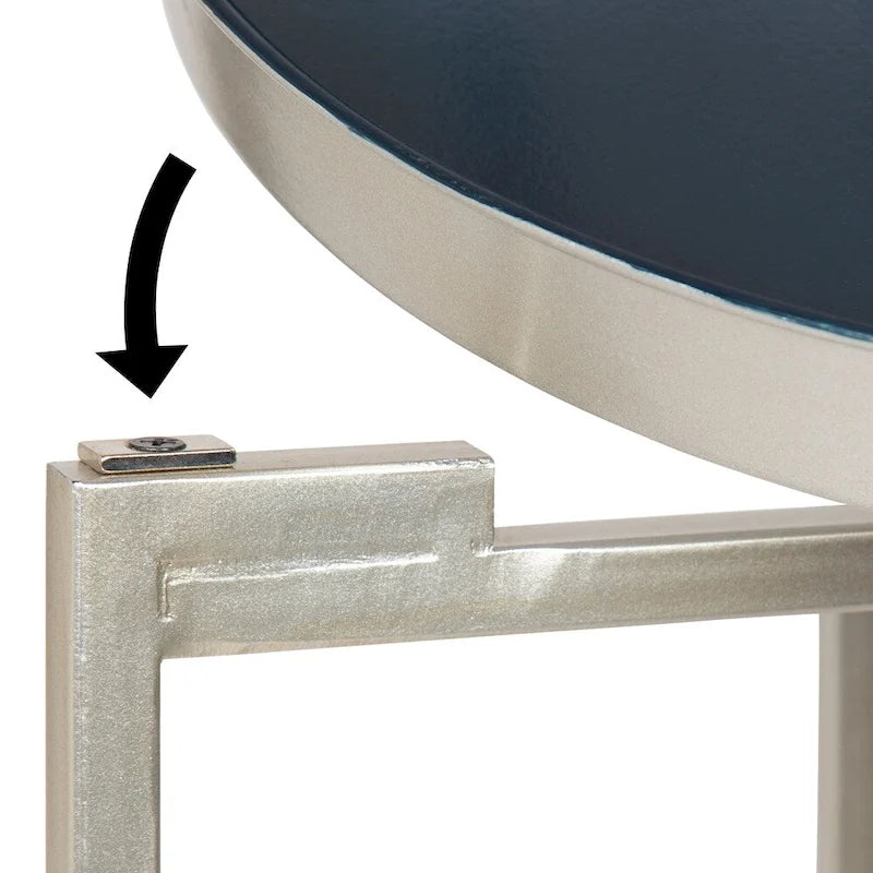 Table d'appoint pliante ronde en métal bleu marine et argent