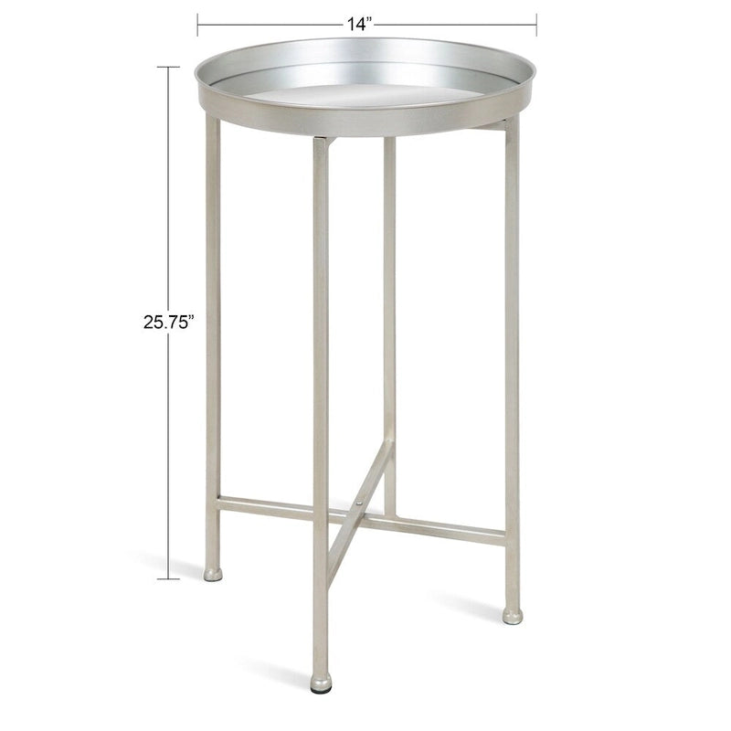 Table d'appoint pliante ronde en métal bleu marine et argent