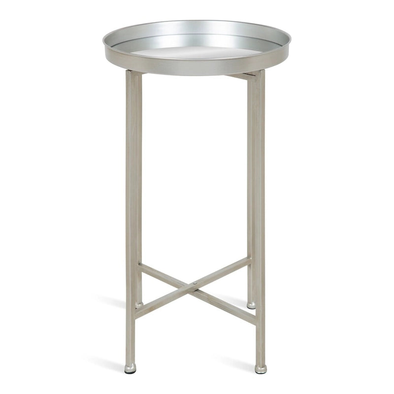 Table d'appoint pliante ronde en métal bleu marine et argent