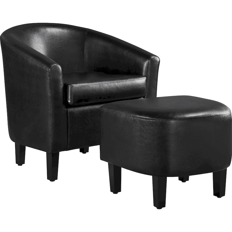 Fauteuil club cylindrique et pouf en similicuir noir/marron, 1 place