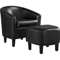 Fauteuil club cylindrique et pouf en similicuir noir/marron, 1 place
