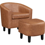 Fauteuil club cylindrique et pouf en similicuir noir/marron, 1 place
