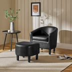 Fauteuil club cylindrique et pouf en similicuir noir/marron, 1 place