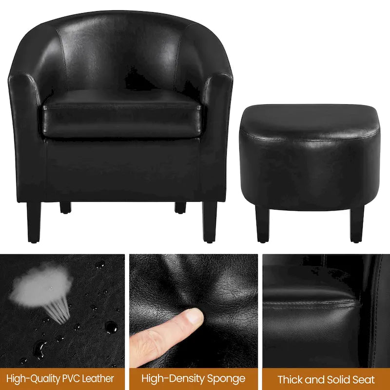 Fauteuil club cylindrique et pouf en similicuir noir/marron, 1 place