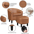 Fauteuil club cylindrique et pouf en similicuir noir/marron, 1 place