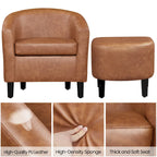 Fauteuil club cylindrique et pouf en similicuir noir/marron, 1 place