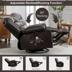 Fauteuil inclinable, pivotant et berçant individuel noir/marron avec massage et chaleur