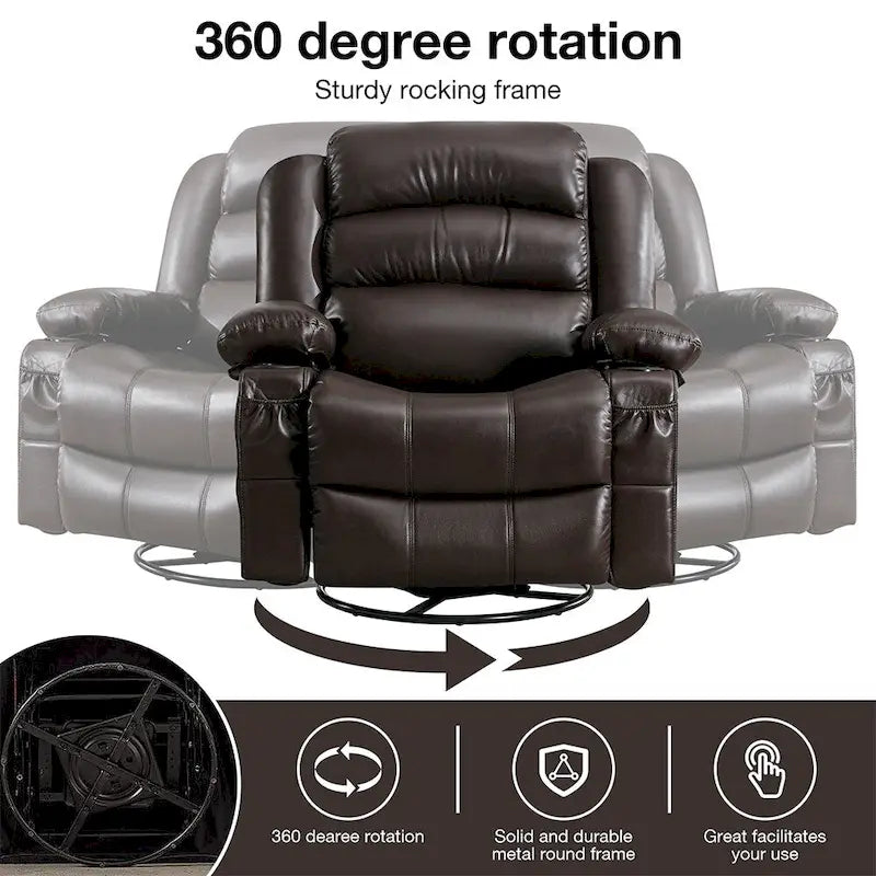 Fauteuil inclinable, pivotant et berçant individuel noir/marron avec massage et chaleur