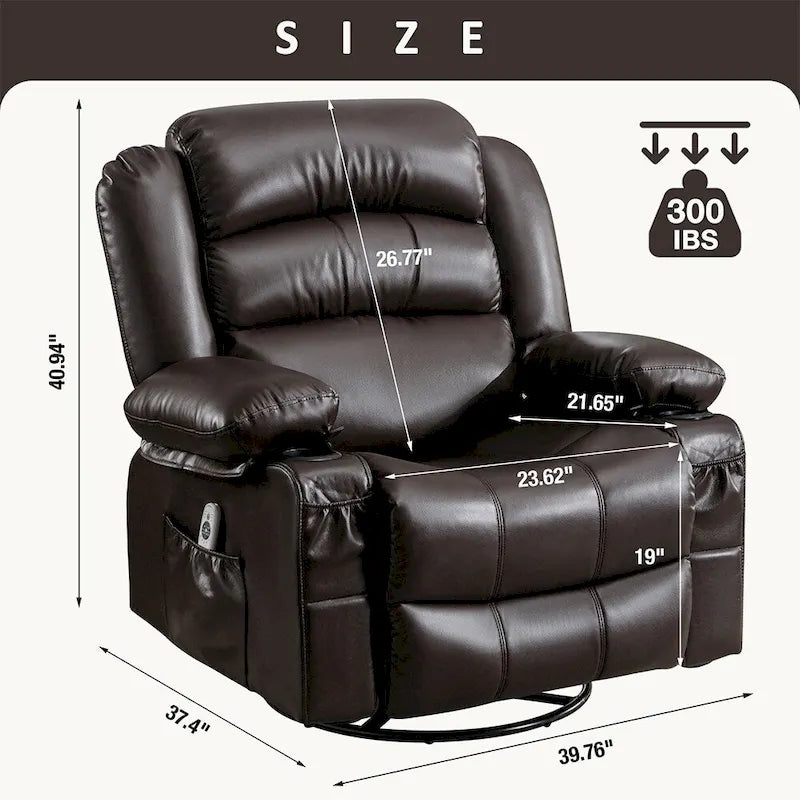 Fauteuil inclinable, pivotant et berçant individuel noir/marron avec massage et chaleur