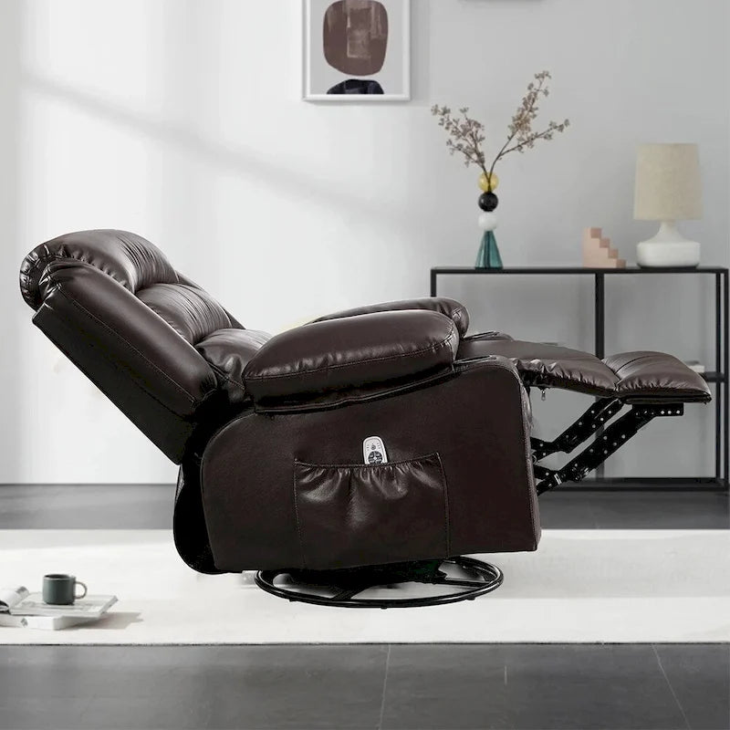 Fauteuil inclinable, pivotant et berçant individuel noir/marron avec massage et chaleur