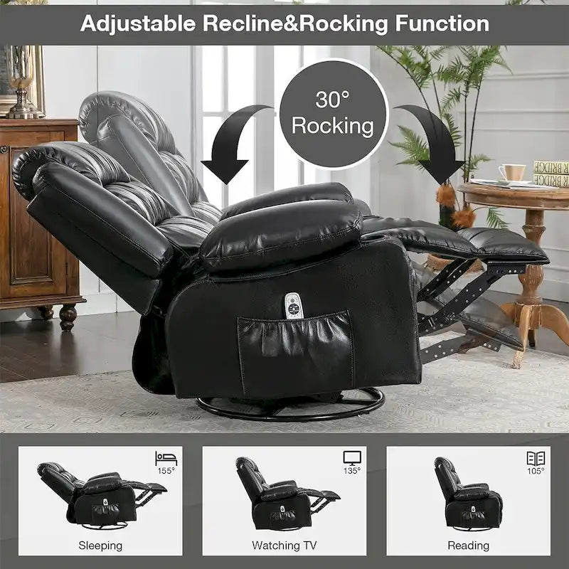 Fauteuil inclinable, pivotant et berçant individuel noir/marron avec massage et chaleur