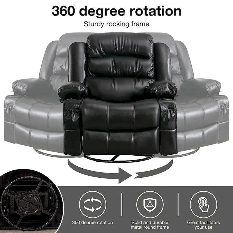 Fauteuil inclinable, pivotant et berçant individuel noir/marron avec massage et chaleur