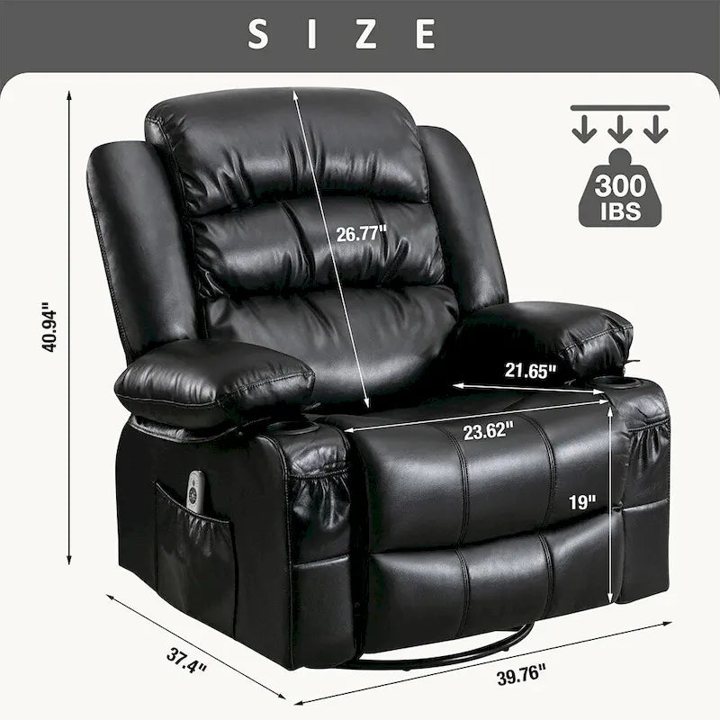 Fauteuil inclinable, pivotant et berçant individuel noir/marron avec massage et chaleur