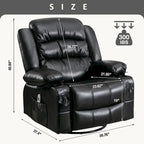 Fauteuil inclinable, pivotant et berçant individuel noir/marron avec massage et chaleur