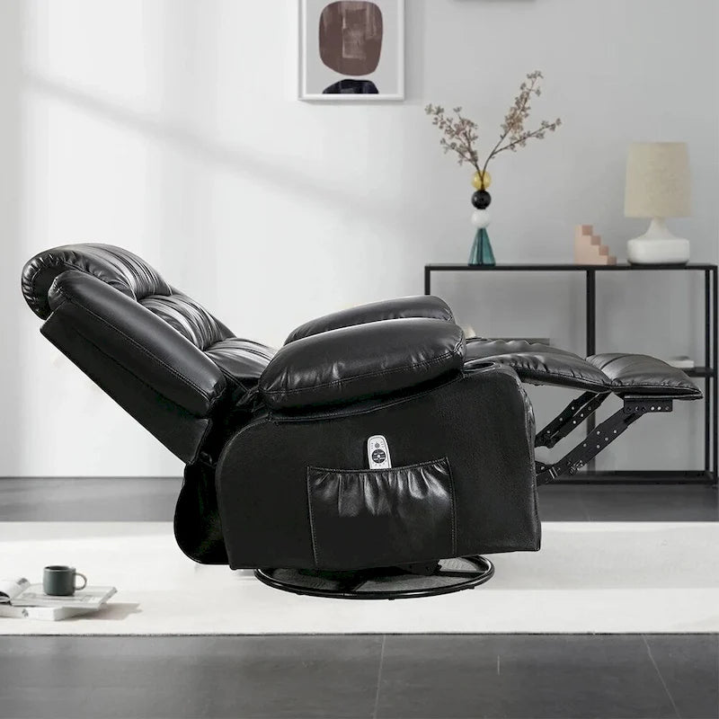 Fauteuil inclinable, pivotant et berçant individuel noir/marron avec massage et chaleur