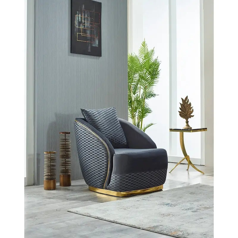 Ensemble de salon 3 pièces à accoudoirs carrés – Crème / Gris clair / Marron / Beige / Gris foncé