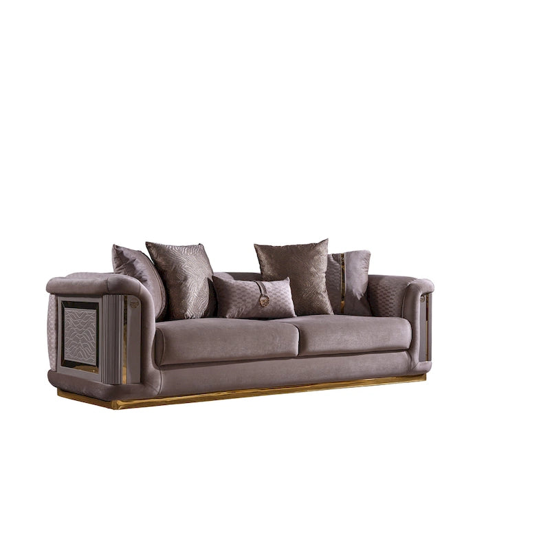 Ensemble de salon 3 pièces à accoudoirs carrés – Crème / Gris clair / Marron / Beige / Gris foncé